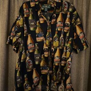 Big Dogs Black Short-Sleeve Button-Down Shirt with Beer Bottle Print